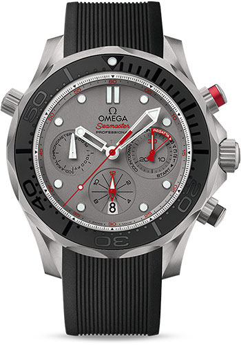 Omega Seamaster Diver 300 M Co-Axial GMT Chronograph ETNZ (Emirates Team New Zealand) Watch - 44 mm Titanium Case - Matt Black Ceramic Unidirectional Bezel - Grade 5 Titanium Grey Dial - Black Rubber Strap