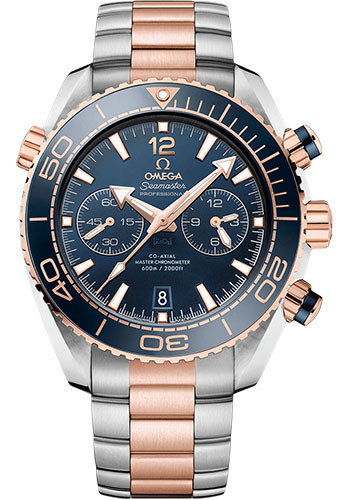 Omega Planet Ocean 600 M Omega Co-axial Master Chronometer Chronograph Watch - 45.5 mm Sedna Gold And Steel Case - Unidirectional Blue Ceramic Bezel - Blue Ceramic Dial