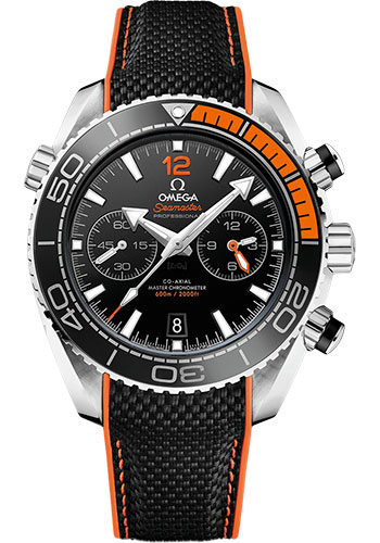 Omega Planet Ocean 600 M Omega Co-axial Master Chronometer Chronograph Watch - 45.5 mm Steel Case - Unidirectional Black Ceramic Bezel - Black Ceramic Dial - Black Structured Rubber Strap