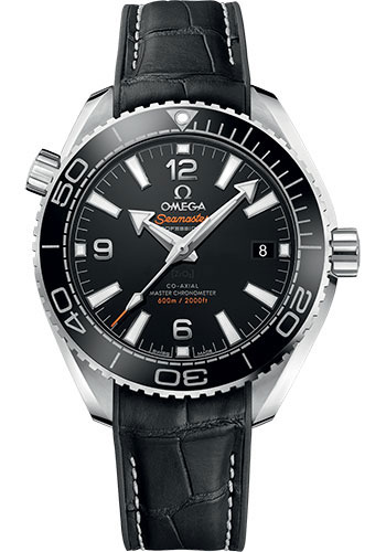 Omega Planet Ocean 600M Co-Axial Master Chronometer Watch - 39.5 mm Steel Case - Unidirectional Black Cermaic Bezel - Black Dial - Black Leather Strap