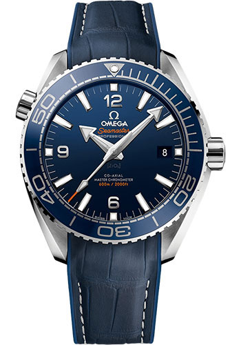 Omega Planet Ocean 600 M Omega Co-axial Master Chronometer Watch - 43.5 mm Steel Case - Unidirectional Blue Ceramic Bezel - Blue Ceramic Dial - Blue Leather Strap