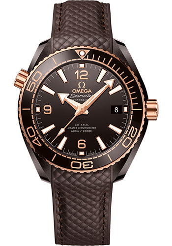 Omega Seamaster Planet Ocean 600M Co-Axial Master Chronometer Watch - 39.5 mm Brown Ceramic Case - Unidirectional Bezel - Brown Ceramic Dial - Quilted Brown Rubber Strap