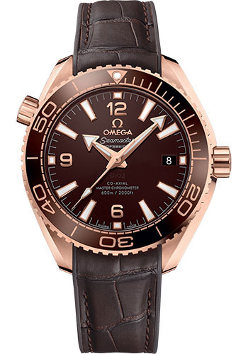 Omega Planet Ocean 600M Co-Axial Master Chronometer Watch - 39.5 mm Sedna Gold Case - Unidirectional Brown Cermaic Bezel - Chocolate Brown Dial - Brown Leather Strap