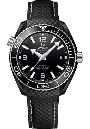 Omega Seamaster Planet Ocean 600M Co-Axial Master Chronometer Watch - 39.5 mm Black Ceramic Case - Unidirectional Bezel - Black Ceramic Dial - Quilted Black Rubber Strap