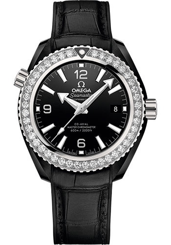 Omega Seamaster Planet Ocean 600M Co-Axial Master Chronometer Watch - 39.5 mm Black Ceramic Case - Unidirectional Bezel - Black Ceramic Dial - Black Leather Strap