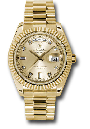 Pre-Owned Rolex Yellow Gold Day-Date II Watch - Fluted Bezel - Champagne Roman Dial - President Bracelet