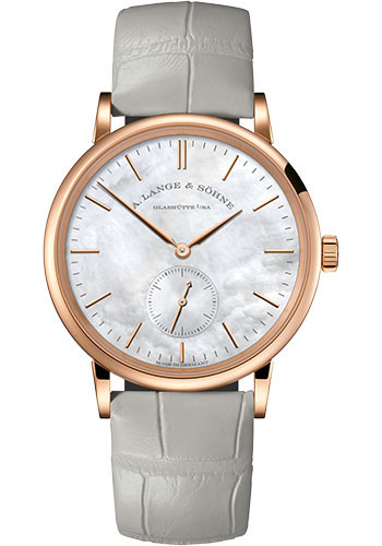 A. Lange & Söhne Saxonia Watch - 35mm Pink Gold Case - White Mother-Of-Pearl Dial - White Strap