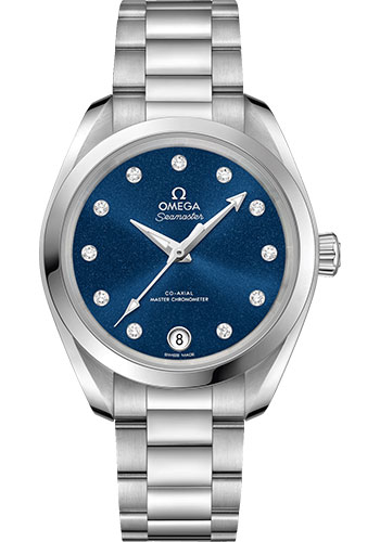 Omega Seamaster Aqua Terra 150M Co-Axial Master Chronometer Watch - 34 mm Steel Case - Glossy Midnight-Blue Diamond Dial
