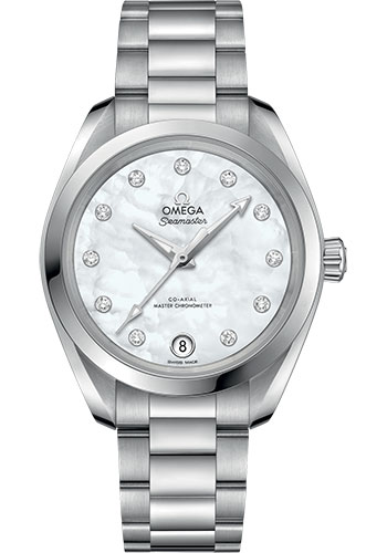 Omega Seamaster Aqua Terra 150M Co-Axial Master Chronometer Watch - 34 mm Steel Case - White Mother-Of-Pearl Diamond Dial