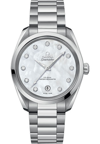 Omega Seamaster Aqua Terra 150M Co-Axial Master Chronometer Ladies Watch - 38 mm Steel Case - White Mother-Of-Pearl Diamond Dial