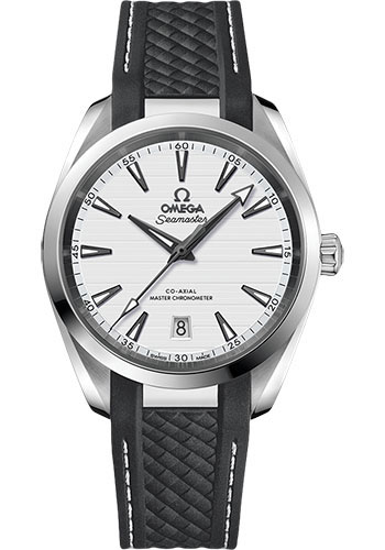 Omega Aqua Terra 150M Co-Axial Master Chronometer Watch - 38 mm Steel Case - Silvery Dial - Grey Structured Rubber Strap