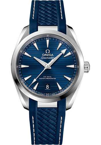Omega Aqua Terra 150M Co-Axial Master Chronometer Watch - 38 mm Steel Case - Blue Dial - Blue Structured Rubber Strap
