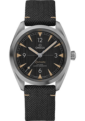 Omega Seamaster Railmaster Omega Co-Axial Master Chronometer Watch - 40 mm Steel Case - Vertically Brushed Black Dial - Two-Tone Grey Coated Nylon Fabric Strap