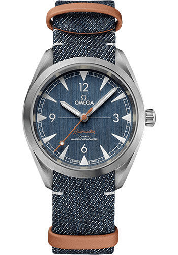 Omega Seamaster Railmaster Omega Co-Axial Master Chronometer Watch - 40 mm Steel Case - Vertically Brushed Blue Jeans Dial - Blue Denim And Leather Nato Strap