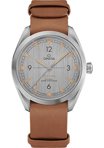 Omega Seamaster Railmaster Omega Co-Axial Master Chronometer Watch - 40 mm Steel Case - Vertically Brushed Grey Dial - Brown Leather Nato Strap