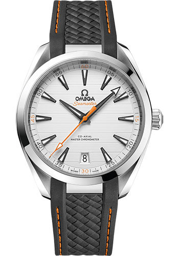 Omega Aqua Terra 150M Co-Axial Master Chronometer Watch - 41 mm Steel Case - Silvery Dial - Grey Structured Rubber Strap
