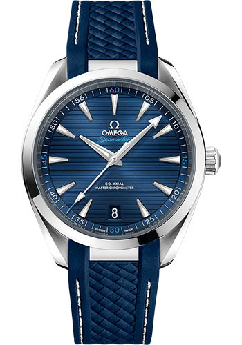 Omega Aqua Terra 150M Co-Axial Master Chronometer Watch - 41 mm Steel Case - Blue Dial - Blue Structured Rubber Strap