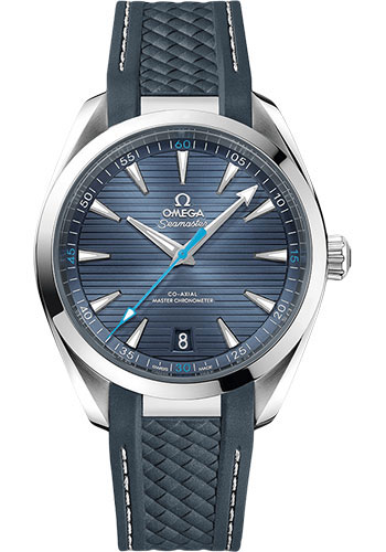 Omega Aqua Terra 150M Co-Axial Master Chronometer Watch - 41 mm Steel Case - Blue Dial - Grey Structured Rubber Strap