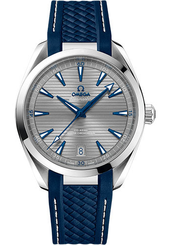 Omega Aqua Terra 150M Co-Axial Master Chronometer Watch - 41 mm Steel Case - Grey Dial - Blue Structured Rubber Strap