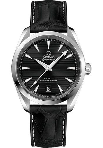 Omega Aqua Terra 150M Co-Axial Master Chronometer Watch - 38 mm Steel Case - Black Dial - Black Leather Strap
