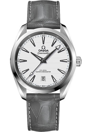 Omega Aqua Terra 150M Co-Axial Master Chronometer Watch - 38 mm Steel Case - Silvery Dial - Grey Leather Strap