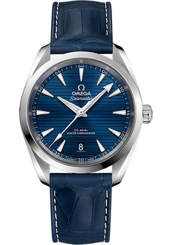 Omega Aqua Terra 150M Co-Axial Master Chronometer Watch - 38 mm Steel Case - Blue Dial - Blue Leather Strap