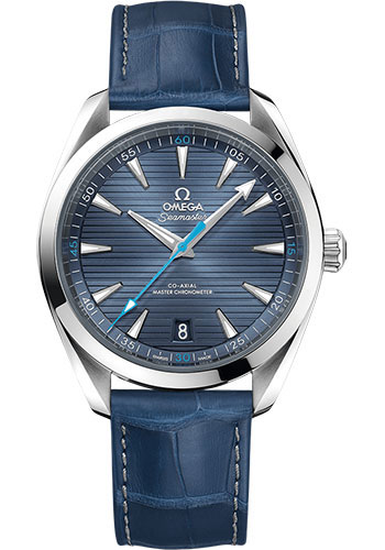 Omega Aqua Terra 150M Co-Axial Master Chronometer Watch - 41 mm Steel Case - Blue Dial - Blue Leather Strap