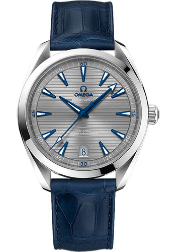 Omega Aqua Terra 150M Co-Axial Master Chronometer Watch - 41 mm Steel Case - Grey Dial - Blue Leather Strap