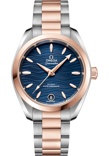 Omega Seamaster Aqua Terra 150M Co-Axial Master Chronometer Watch - 34 mm Steel And Sedna Gold Case - Waved Blue Dial