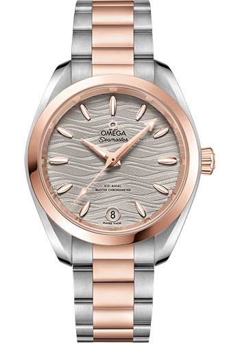 Omega Seamaster Aqua Terra 150M Co-Axial Master Chronometer Watch - 34 mm Steel And Sedna Gold Case - Waved Agate Grey Dial