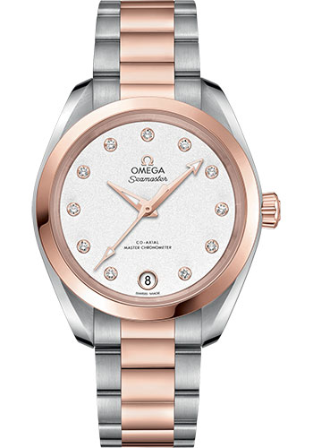 Omega Seamaster Aqua Terra 150M Co-Axial Master Chronometer Watch - 34 mm Steel And Sedna Gold Case - Crystal Silvery Diamond Dial