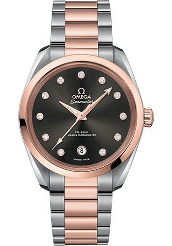 Omega Seamaster Aqua Terra 150M Co-Axial Master Chronometer Ladies Watch - 38 mm Steel And Sedna Gold Case - Glossy Grey Diamond Dial