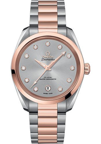 Omega Seamaster Aqua Terra 150M Co-Axial Master Chronometer Ladies Watch - 38 mm Steel And Sedna Gold Case - Glossy Rhodium-Grey Diamond Dial