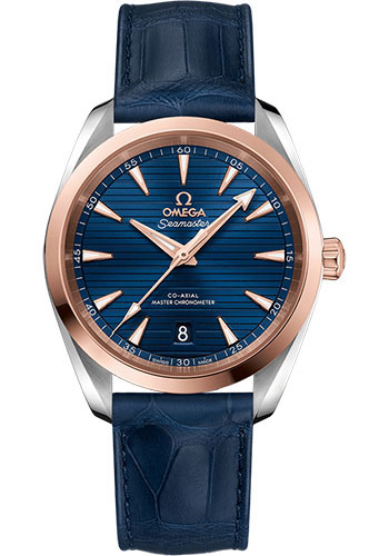 Omega Aqua Terra 150M Co-Axial Master Chronometer Watch - 38 mm Steel And Sedna Gold Case - Blue Dial - Blue Leather Strap