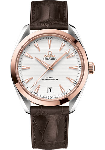 Omega Aqua Terra 150M Co-Axial Master Chronometer Watch - 41 mm Steel And Sedna Gold Case - Silvery Dial - Brown Leather Strap