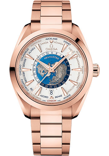 Omega Seamaster Aqua Terra 150M Omega Co-Axial Master Chronometer GMT Worldtimer - 43 mm Sedna Gold Case - Opaline Silvery Dial