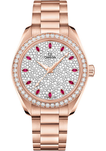 Omega Seamaster Aqua Terra 150M Omega Co-Axial Master Chronometer - 34 mm Sedna Gold Case - Diamond Bezel - Diamond Paved Ruby Dial