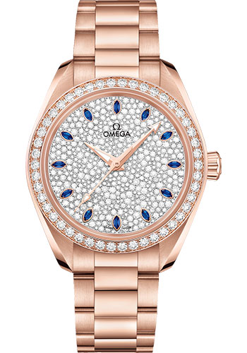 Omega Seamaster Aqua Terra 150M Co-Axial Master Chronometer Watch - 34 mm Sedna Gold Case - Diamond-Set Bezel - Radiant Diamond Dial