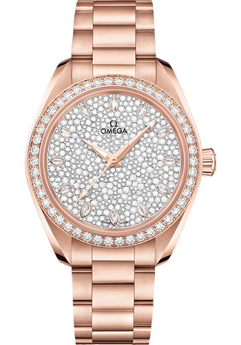 Omega Seamaster Aqua Terra 150M Co-Axial Master Chronometer Watch - 34 mm Sedna Gold Case - Diamond-Set Bezel - Radiant Diamond Dial
