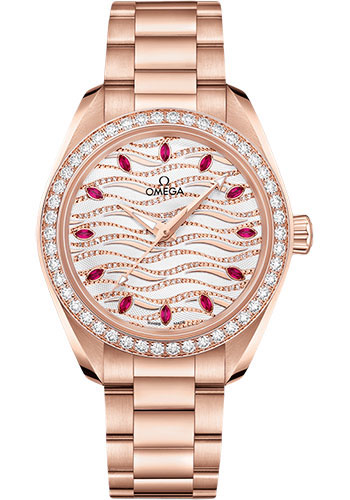 Omega Seamaster Aqua Terra 150M Omega Co-Axial Master Chronometer - 34 mm Sedna Gold Case - Diamond Bezel - White Diamond Wave Ruby Dial