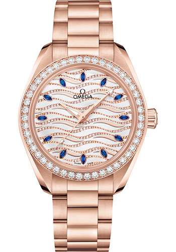 Omega Seamaster Aqua Terra 150M Co-Axial Master Chronometer Watch - 34 mm Sedna Gold Case - Diamond-Set Bezel - Radiant Diamond Dial