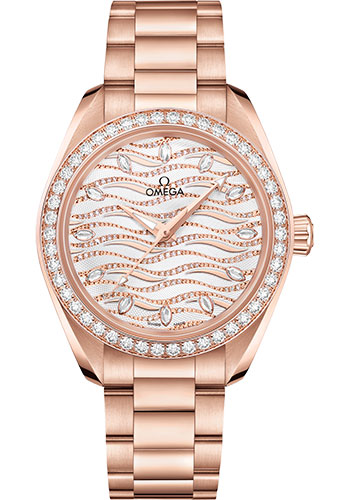 Omega Seamaster Aqua Terra 150M Co-Axial Master Chronometer Watch - 34 mm Sedna Gold Case - Diamond-Set Bezel - Radiant Diamond Dial