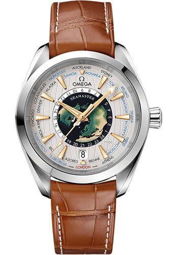 Omega Seamaster Aqua Terra 150M Omega Co-Axial Master Chronometer GMT Worldtimer - 43 mm Platinum Case - Grey Dial - Brown Leather Strap Limited Edition of 87