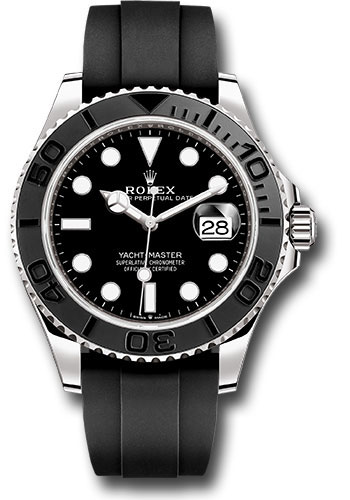 Rolex White Gold Yacht-Master 42 Watch - Black Dial - Oysterflex Strap