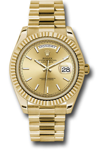 Rolex Yellow Gold Day-Date 40 Watch - Fluted Bezel - Champagne Index Dial - President Bracelet