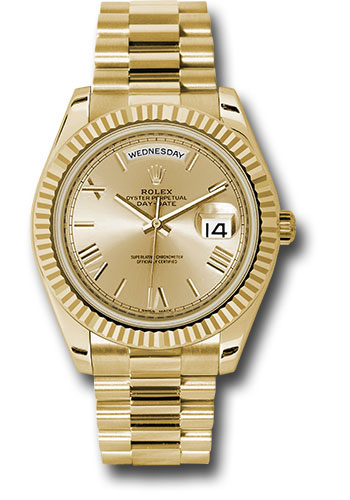 Rolex Yellow Gold Day-Date 40 Watch - Fluted Bezel - Champagne Roman Dial - President Bracelet
