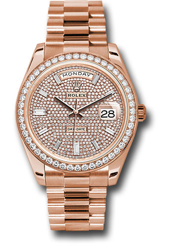 Rolex Everose Gold Day-Date 40 Watch - Everose Gold Bezel - Diamond Paved Dial - President Bracelet