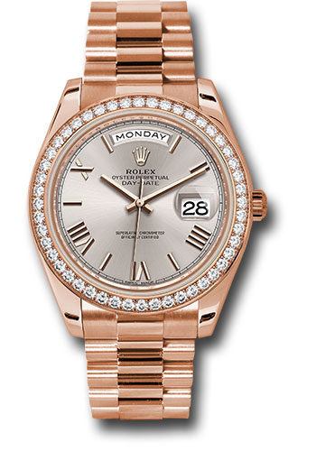Rolex Everose Gold Day-Date 40 Watch - Everose Gold Bezel - Sundust Bevelled Roman Dial - President Bracelet