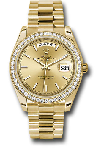 Rolex Yellow Gold Day-Date 40 Watch -  Bezel - Champagne Index Dial - President Bracelet