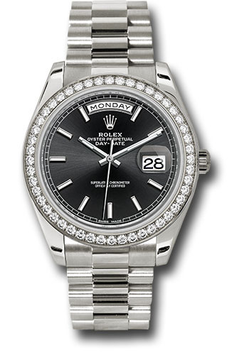 Rolex White Gold Day-Date 40 Watch -  Bezel - Black Index Dial - President Bracelet